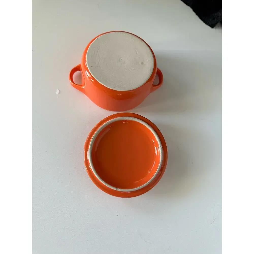 Ceramic baking bowl, soup bowl, dessert dish with lid, orange mini dutch oven